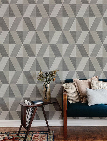media image for Winslow Stone Geometric Faux Grasscloth Wallpaper 249