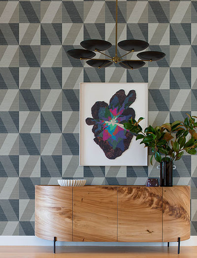 product image for Winslow Slate Geometric Faux Grasscloth Wallpaper 6