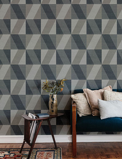 product image for Winslow Slate Geometric Faux Grasscloth Wallpaper 30