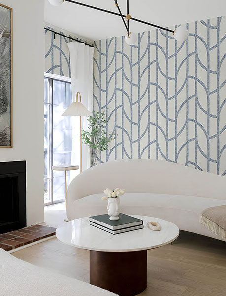 media image for Harlow Indigo Curved Contours Wallpaper 236
