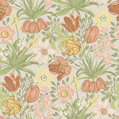 product image for Cecilia Chartreuse Tulip and Daffodil Wallpaper 85
