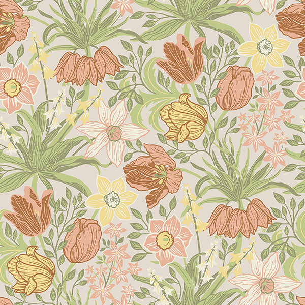 media image for Cecilia Chartreuse Tulip and Daffodil Wallpaper 250