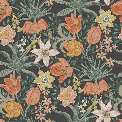 product image for Cecilia Black Tulip and Daffodil Wallpaper 45