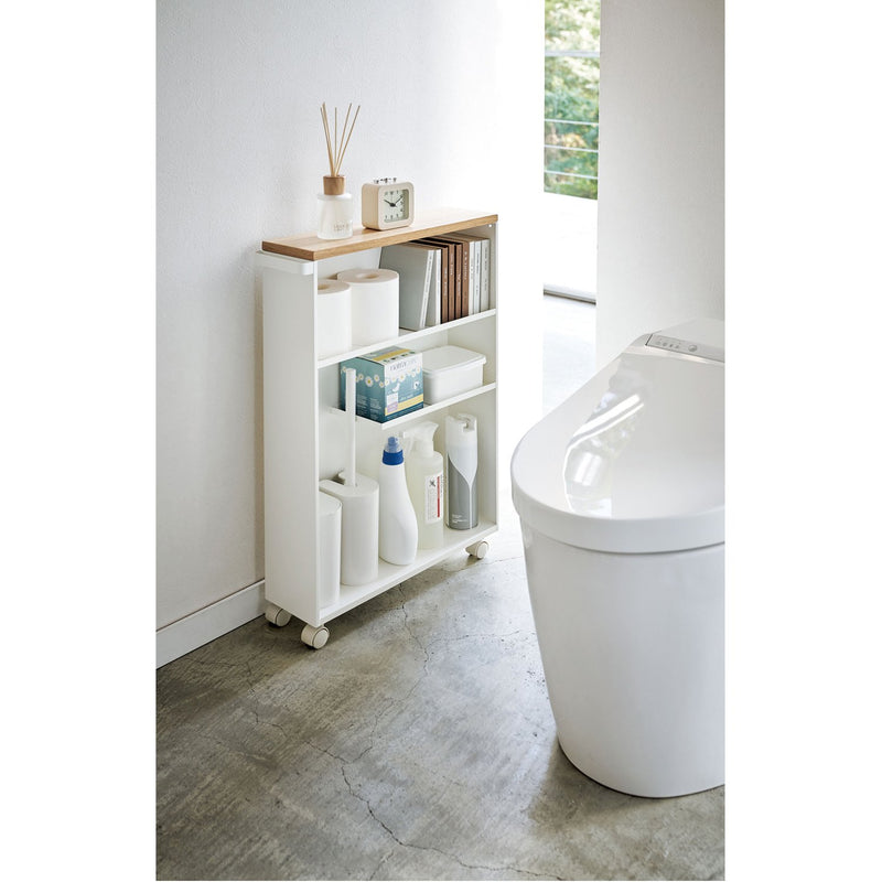 media image for Tower Rolling Slim Bathroom Cart With Handle by Yamazaki 299