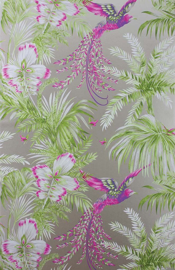 media image for Bird Of Paradise Wallpaper in green and purple from the Samana Collection by Matthew Williamson 26