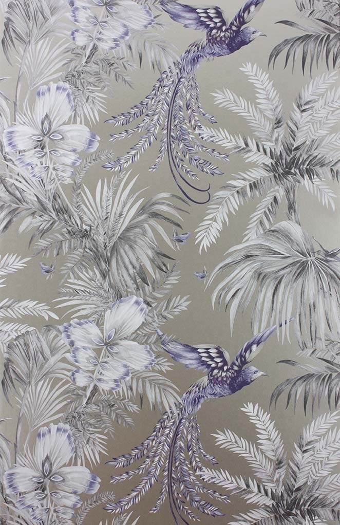 media image for Bird Of Paradise Wallpaper in purple and gray from the Samana Collection by Matthew Williamson 259