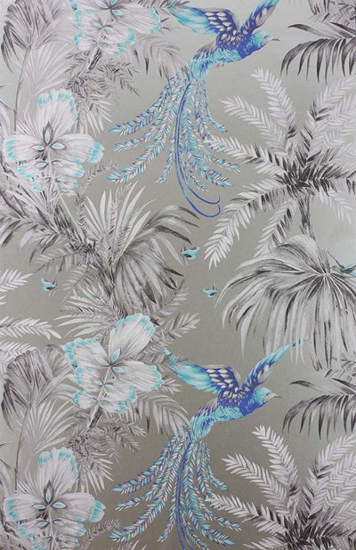 product image for Bird Of Paradise Wallpaper in blue and gray from the Samana Collection by Matthew Williamson 92