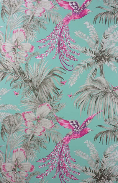 product image for Bird Of Paradise Wallpaper in turquoise and pink from the Samana Collection by Matthew Williamson 36