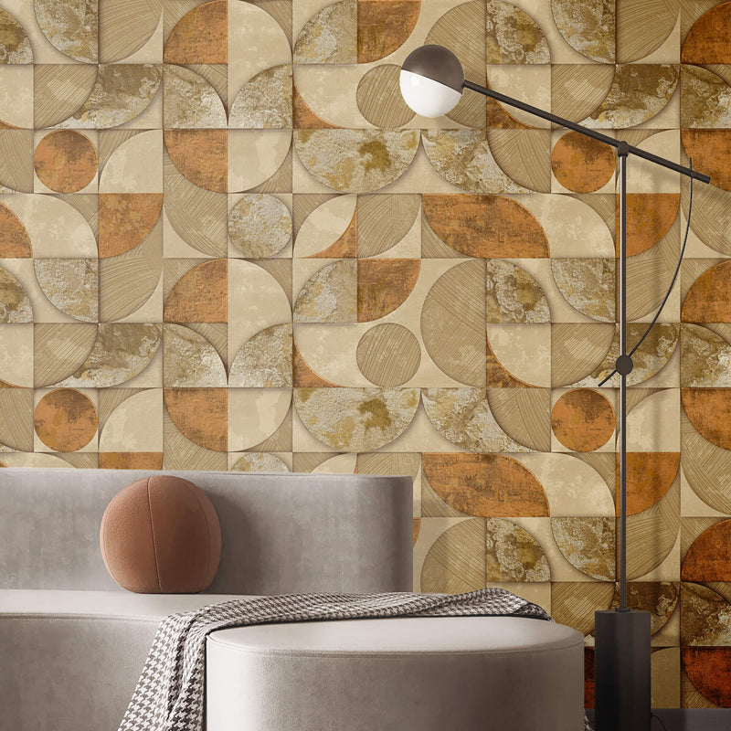 media image for Geometrico Rust/Gold Wallpaper from Stratum Collection by Galerie Wallcoverings 270