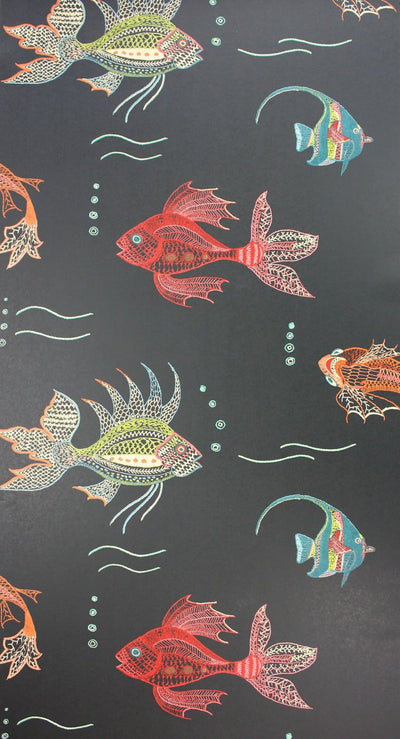product image for Aquarium Wallpaper in black and multi-color from the Perroquet Collection by Nina Campbell 6