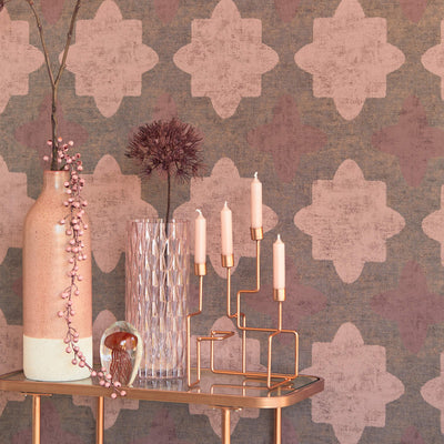 product image for Geo Print Contrast Wallpaper in Brown/Rose 69