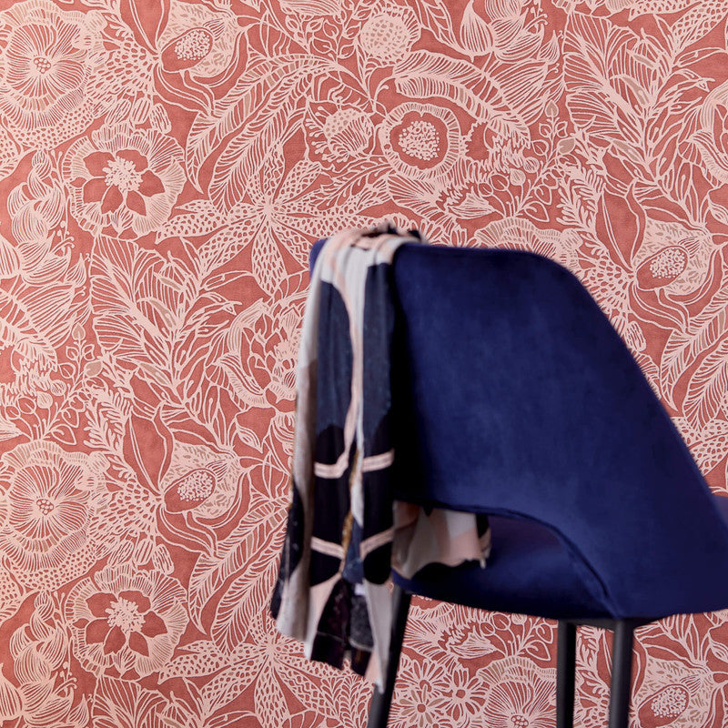 media image for Floral Opulent Wallpaper in Terracotta/Coral 219