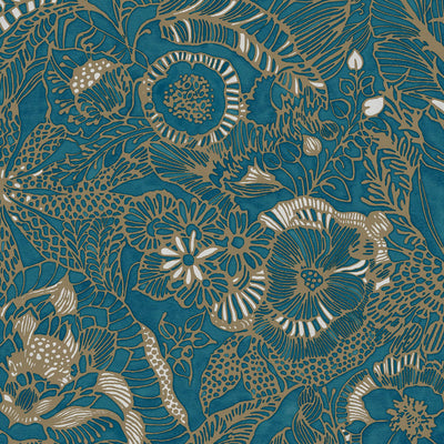 product image of Floral Opulent Wallpaper in Turquoise/Gold 556