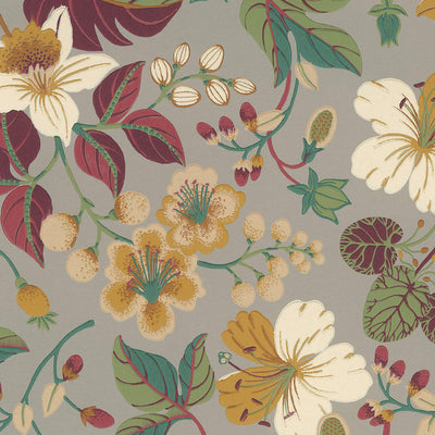 product image of Floral Large-Scale Wallpaper in Teal/Orange/Raspberry 56