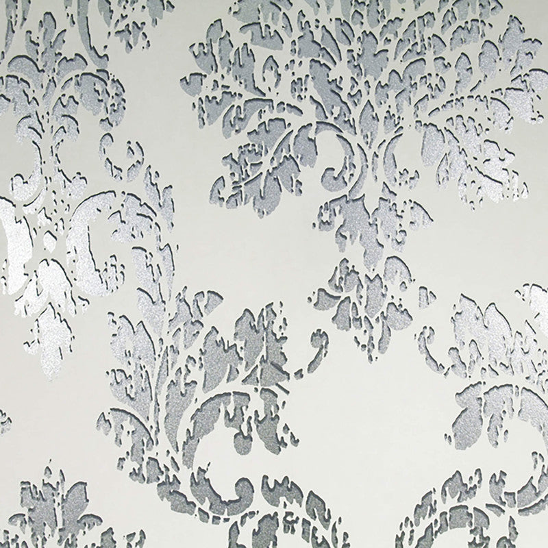 media image for Abstract Damask Exotic Wallpaper in Silver/Ivory 261