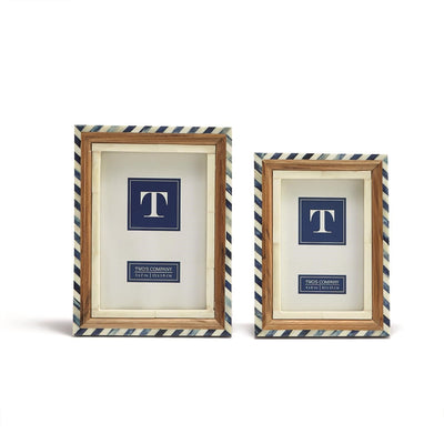 product image of Santorini Blue And White Bone Border Photo Frame Set Of 2 By Twos Company Twos 52491 1 587
