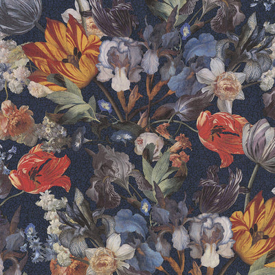 product image for Botanical Crackled Wallpaper in Royal Blue/Orange 91