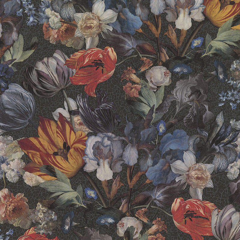media image for Botanical Crackled Wallpaper in Black/Blue/Orange 257