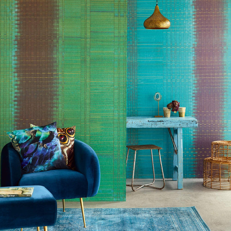 media image for Geometric Modern Stripe Wallpaper in Turquoise/Eggplant 26