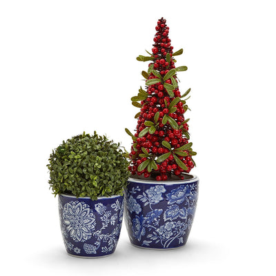 product image for blue and white hand painted planters set of 2 2 74