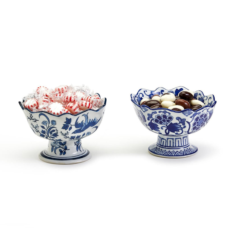 media image for blue and white scalloped edge hand painted footed bowl set of 2 2 258