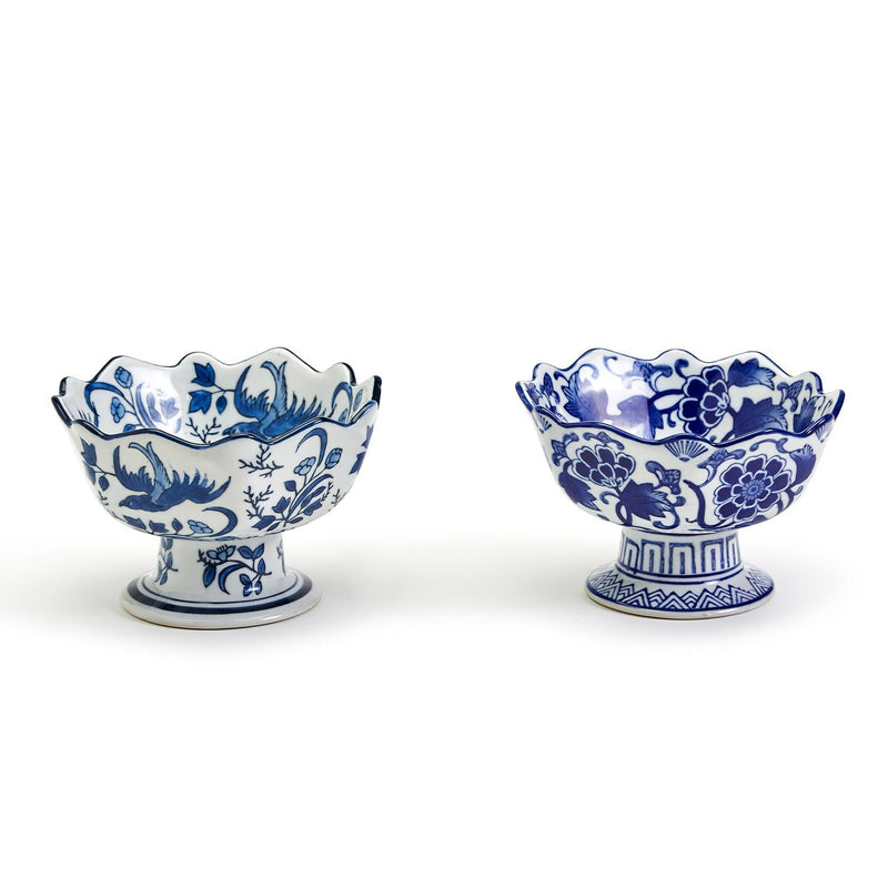 media image for blue and white scalloped edge hand painted footed bowl set of 2 1 286