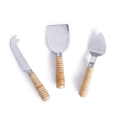 product image of al fresco hammered cheese knives w rattan handles set of 3 1 564