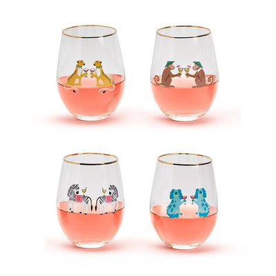 product image of Animal Party Stemless Wine Glasses Set Of 4 By Twos Company Twos 53863 1 519