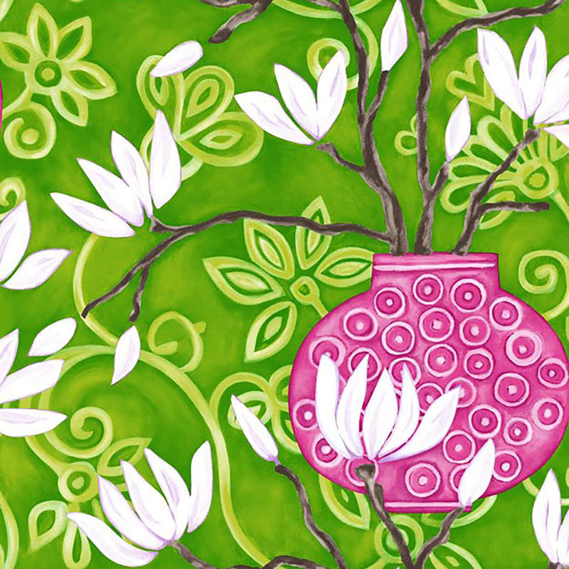 media image for Magnolia Floral Wallpaper in Lime Green/Rose 230