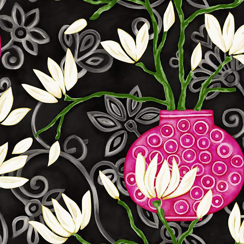 media image for Magnolia Floral Wallpaper in Black/Pink/Green 25