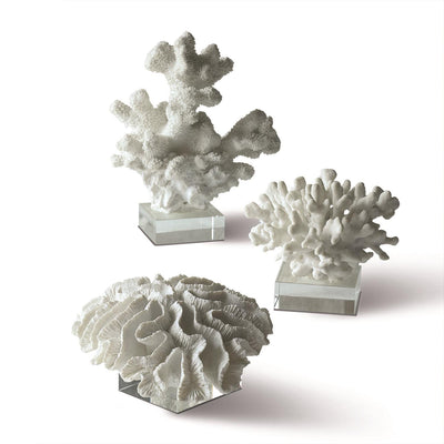 product image of white coral sculpture on glass stands by twos company 1 542