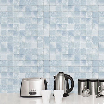 product image for Aqua Tile Wallpaper in Light Blue from the Evergreen Collection by Galerie Wallcoverings 64