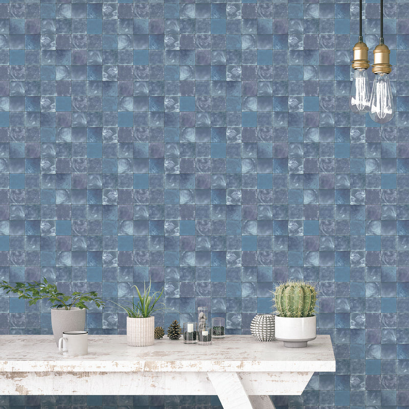 media image for Aqua Tile Wallpaper in Navy from the Evergreen Collection by Galerie Wallcoverings 267