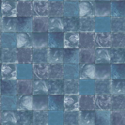 product image of Aqua Tile Wallpaper in Navy from the Evergreen Collection by Galerie Wallcoverings 548