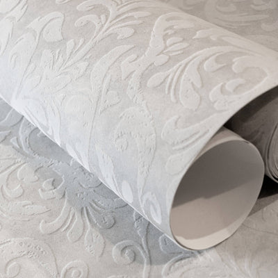 product image for Mayfair Flock Wallpaper in Taupe Grey 1