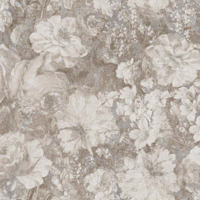 product image of Floral on Faux Grasscloth Wallpaper in Brown/Taupe 597
