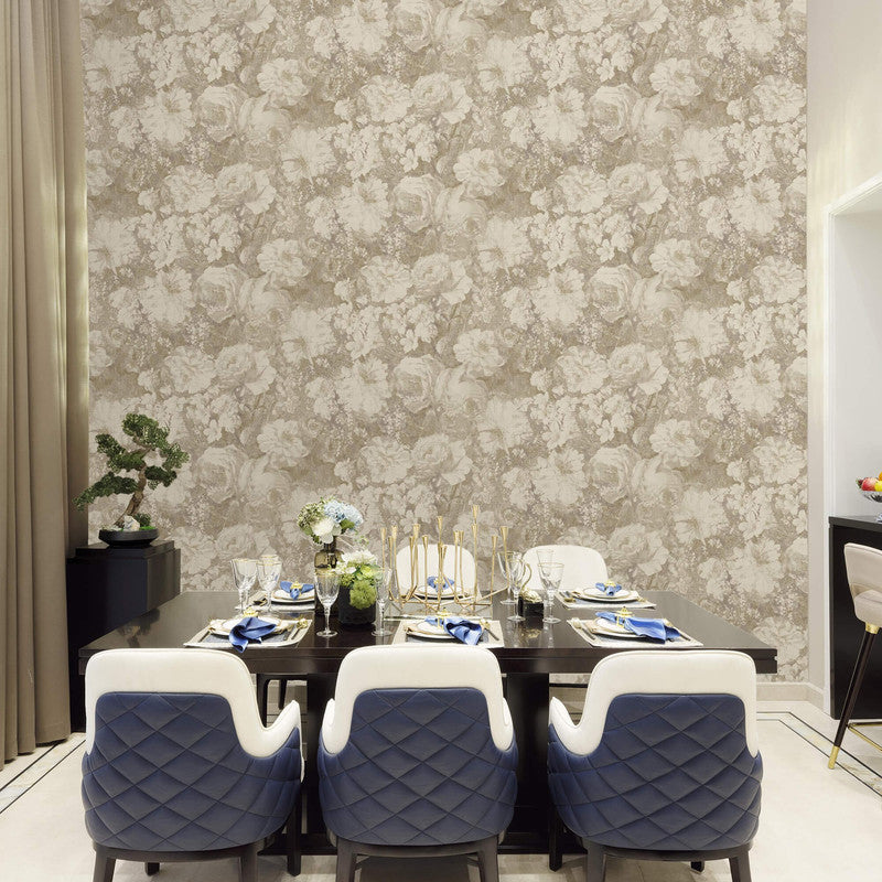 media image for Floral on Faux Grasscloth Wallpaper in Sage/Taupe 222