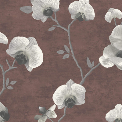 product image of Orchid Flowers Beaded Wallpaper in Taupe/Russet 595