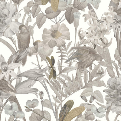 product image of Floral Foliage & Dragonflies Wallpaper in Taupe/Tan 580