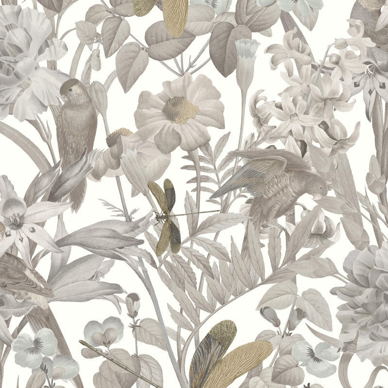 media image for Floral Foliage & Dragonflies Wallpaper in Taupe/Tan 23