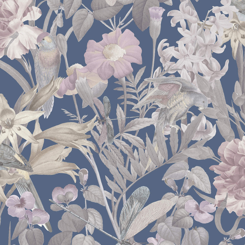 media image for Floral Foliage & Dragonflies Wallpaper in Taupe/Pink 251