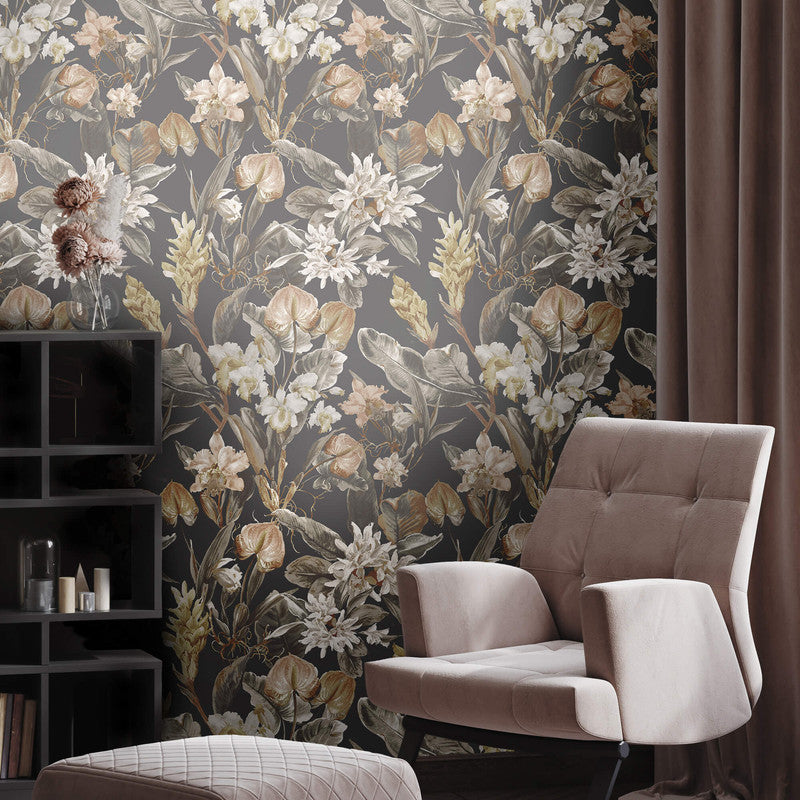 media image for Floral Foliage Traditional Wallpaper in Mauve/White 23
