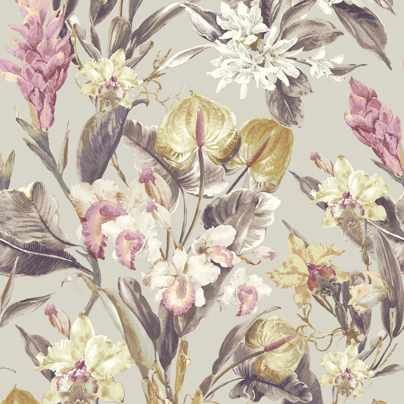 media image for Floral Foliage Traditional Wallpaper in Pink/White 253
