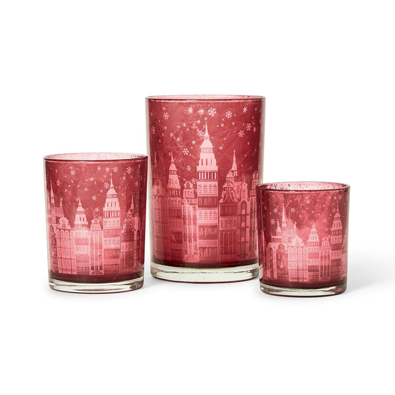 media image for Holiday Lights Winter Town Scene Candleholders - Set of 3 273