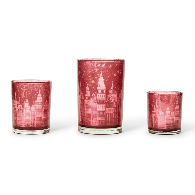 media image for Holiday Lights Winter Town Scene Candleholders - Set of 3 277