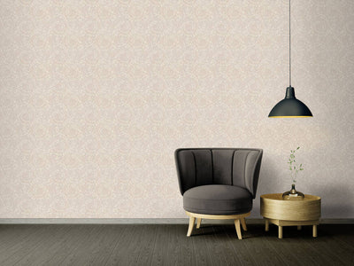 product image for Classic Ornament Flowers Textured Wallpaper in Cream/Metallic 30