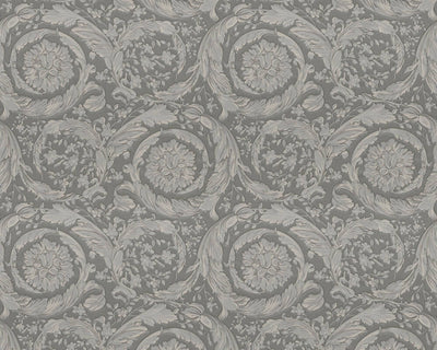 product image of Classic Ornament Flowers Textured Wallpaper in Grey/Metallic 53
