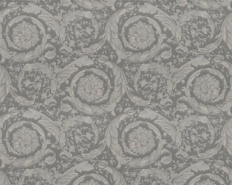 media image for Classic Ornament Flowers Textured Wallpaper in Grey/Metallic 223