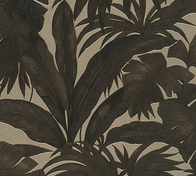 product image of Jungle Palm Leaves Textured Wallpaper in Brown/Cream by Versace Home 561
