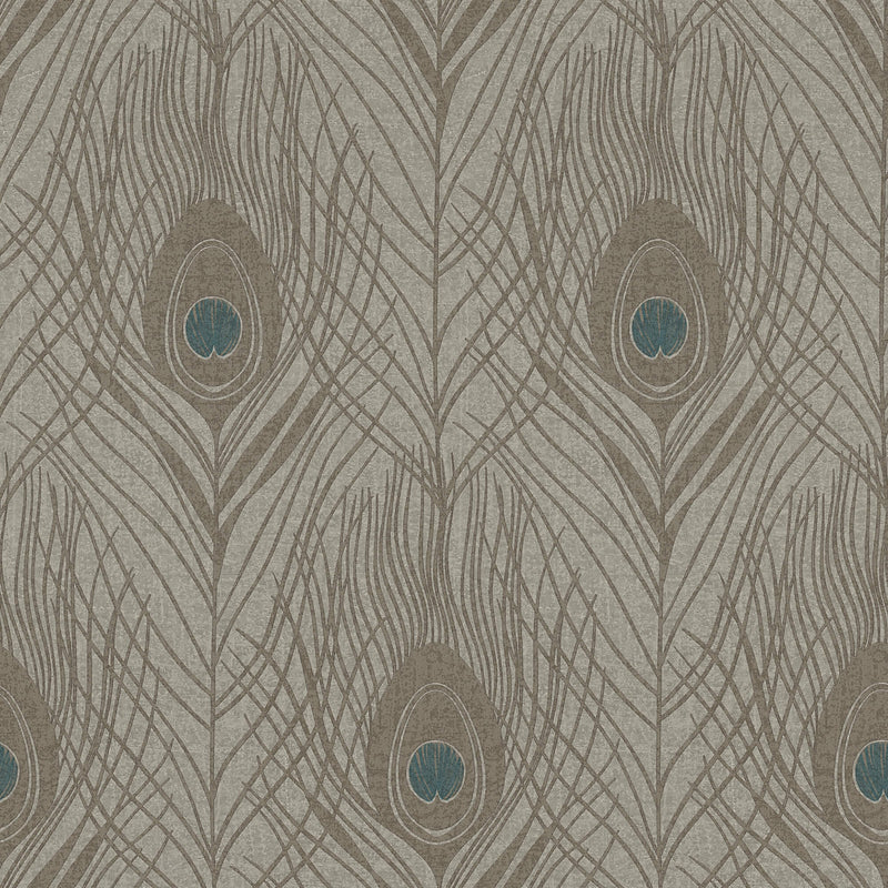 media image for Peacock Feather Motif Wallpaper in Blue/Brown/Grey from the Absolutely Chic Collection by Galerie Wallcoverings 234